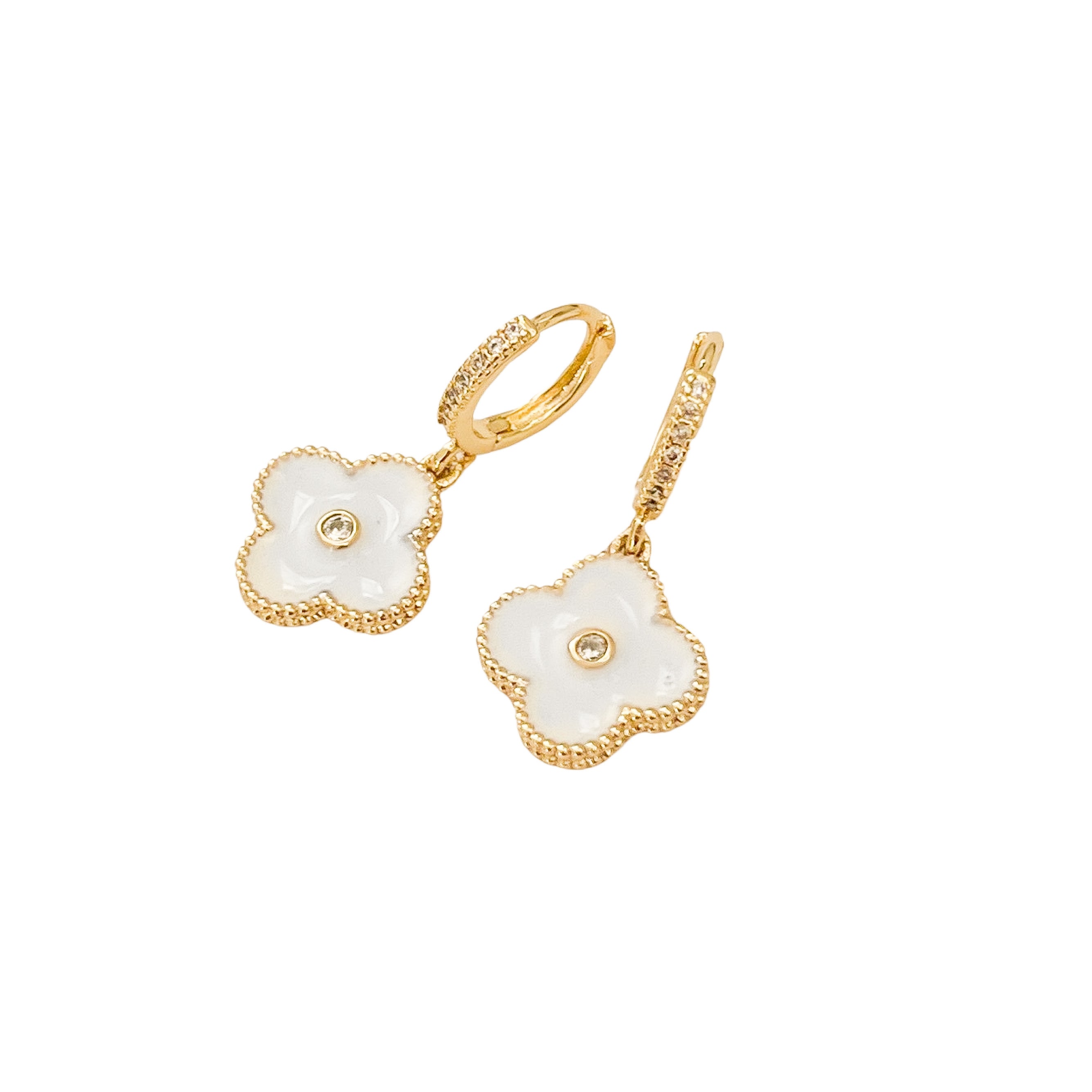 White Enamel Huggie Earrings