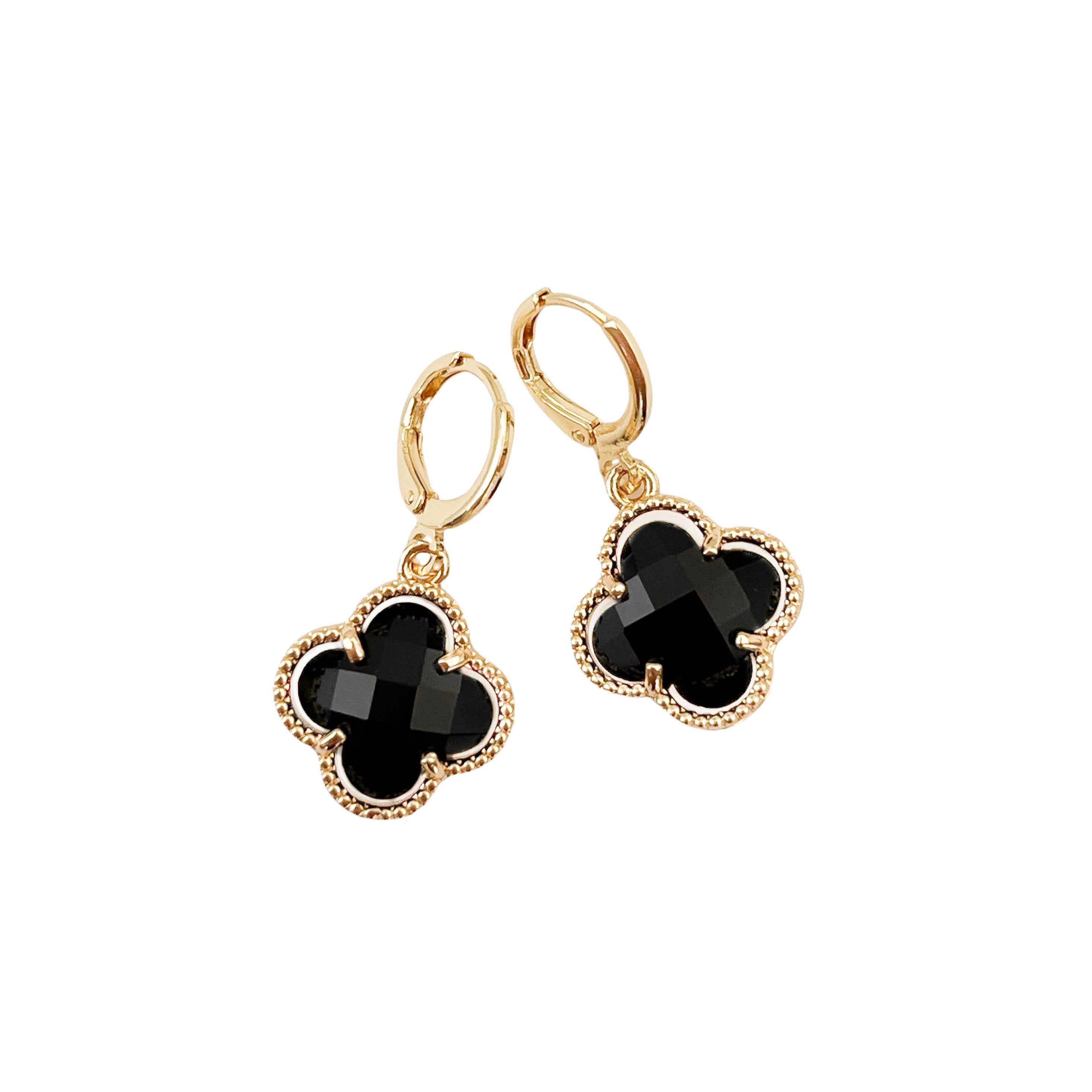 Black Crystal Huggie Earrings (Large)