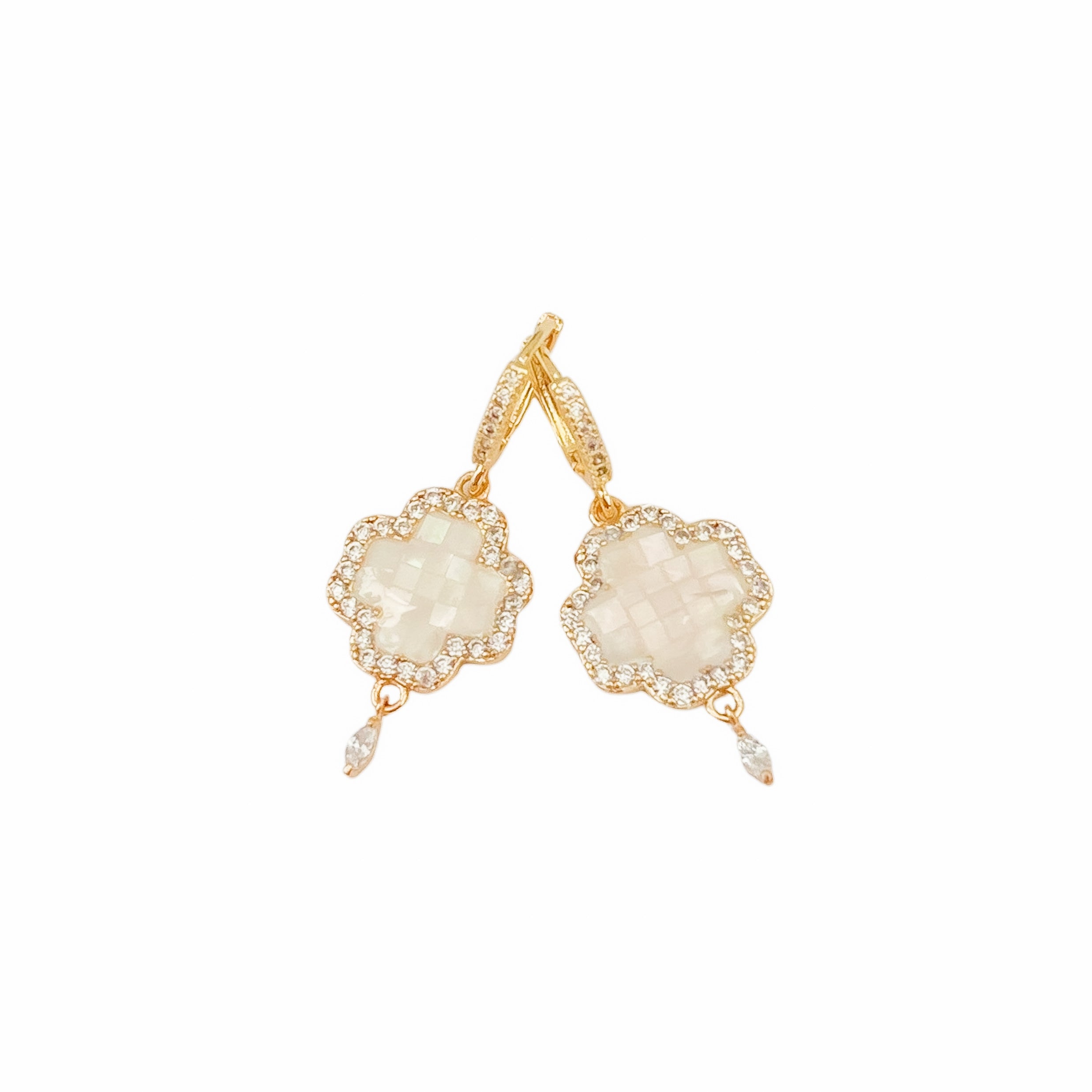 Mosaic Mother of Pearl Huggie Earrings