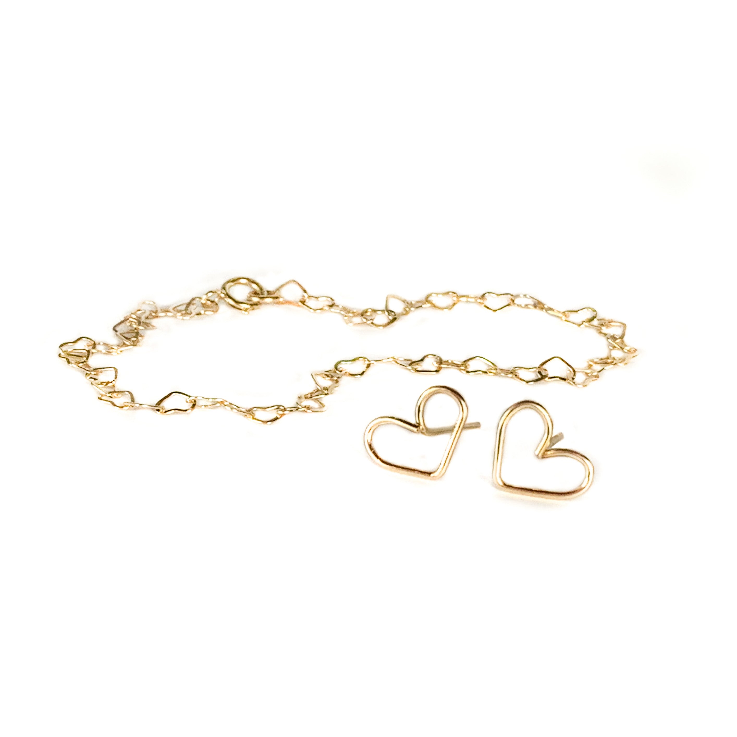 Heart Stud Earrings and Bracelet Gift Set