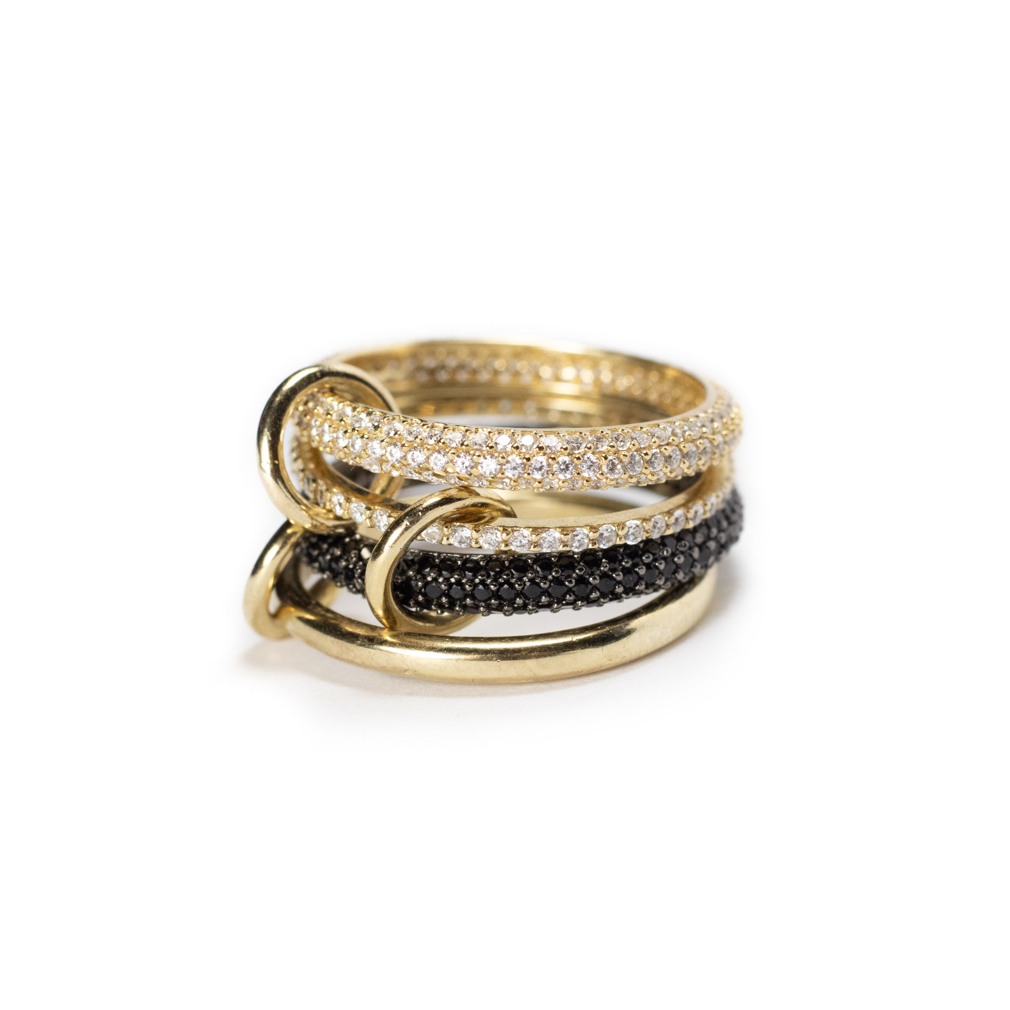 Gold 4-Row Crystal Ring Set