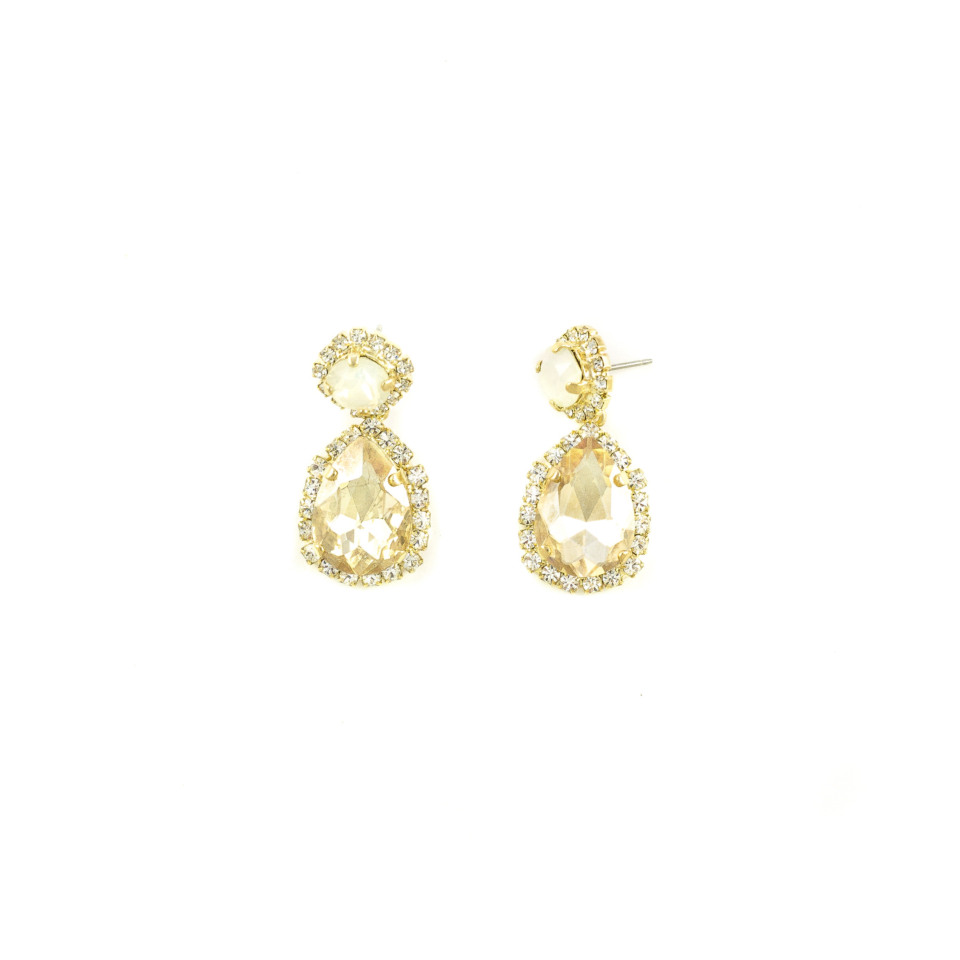 Tear Drop Halo Earrings (Champagne)