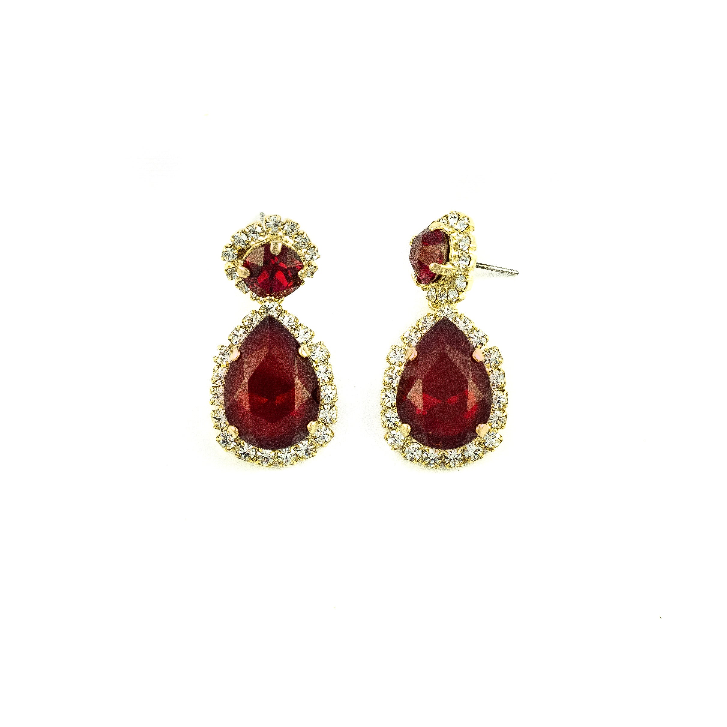 Tear Drop Halo Earrings (Ruby)