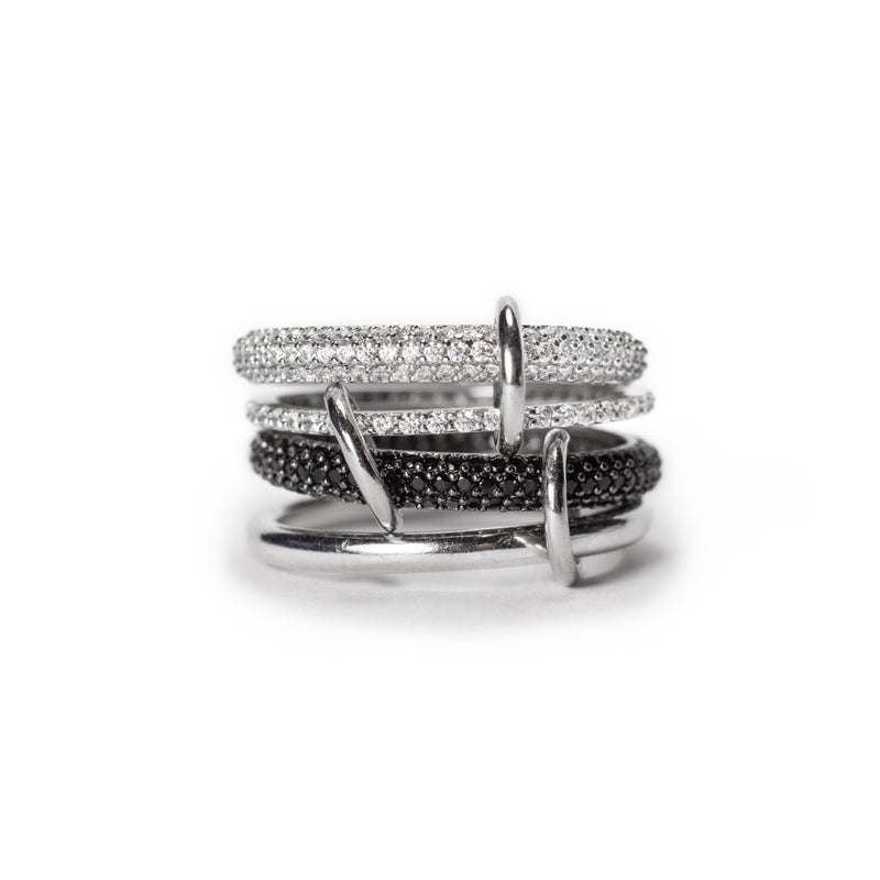 Silver 4-Row Crystal Ring Set